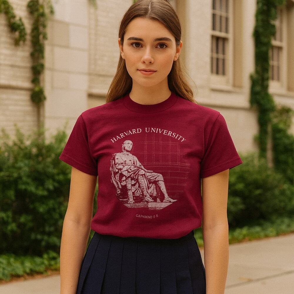Vintage 1990s Harvard University Collegiate Burgundy Single Stitch Tee Shirt S
